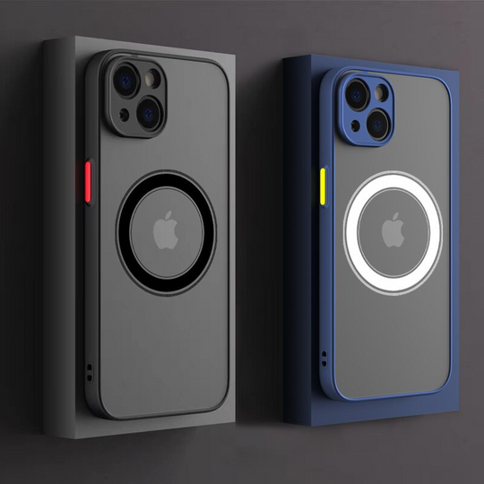 Matte magnetic iPhone case in black and blue