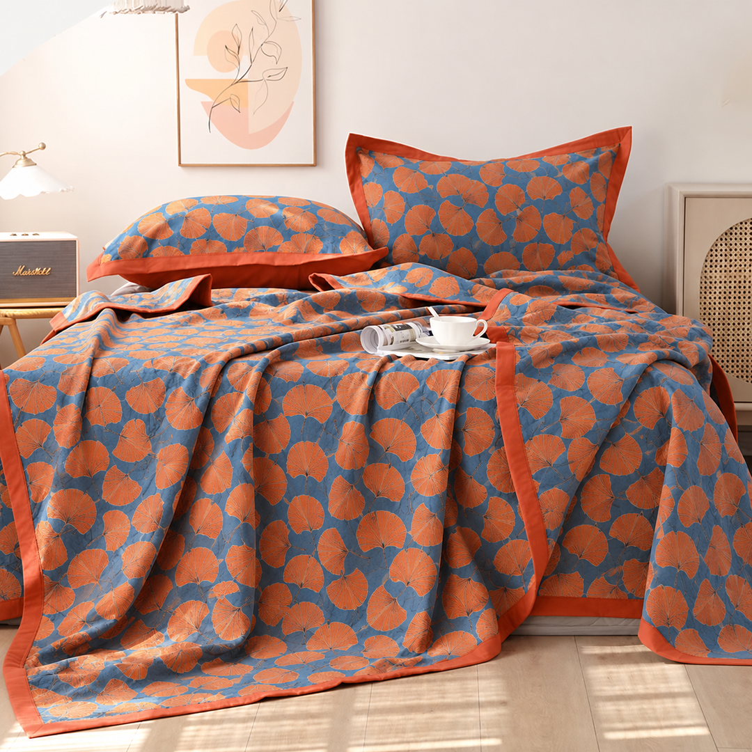 Reversible Floral Cotton Quilt and Pillowcase Set for Bedroom