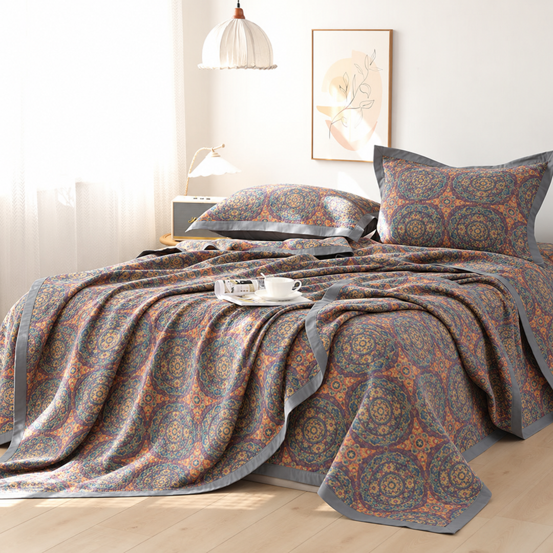 Reversible Floral Cotton Quilt and Pillowcase Set for Bedroom
