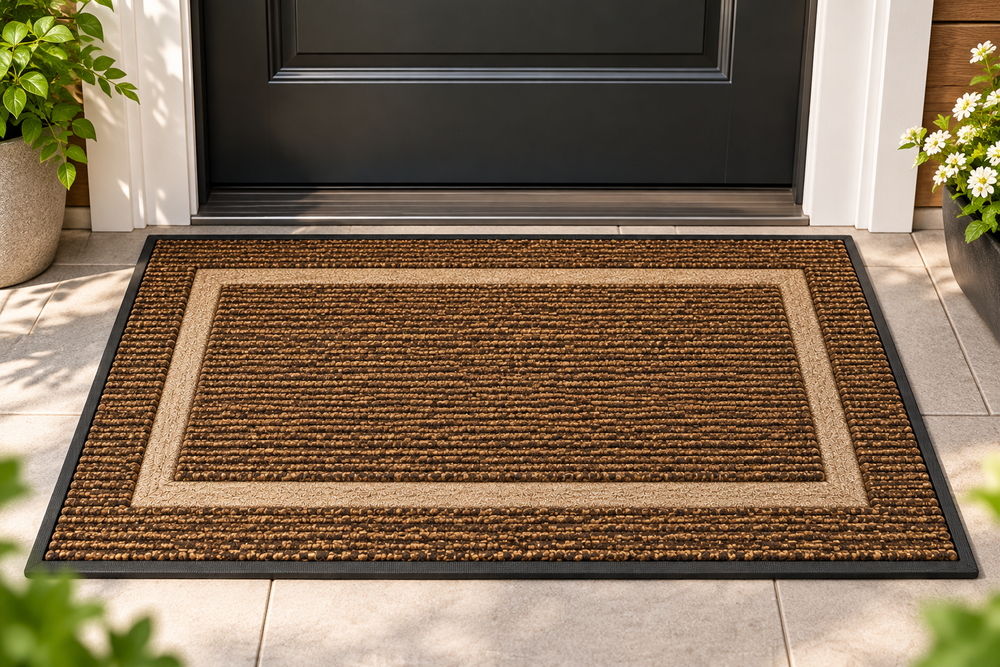 Bordered Rubber Entrance Door Mat for Indoor and Outdoor Entryways