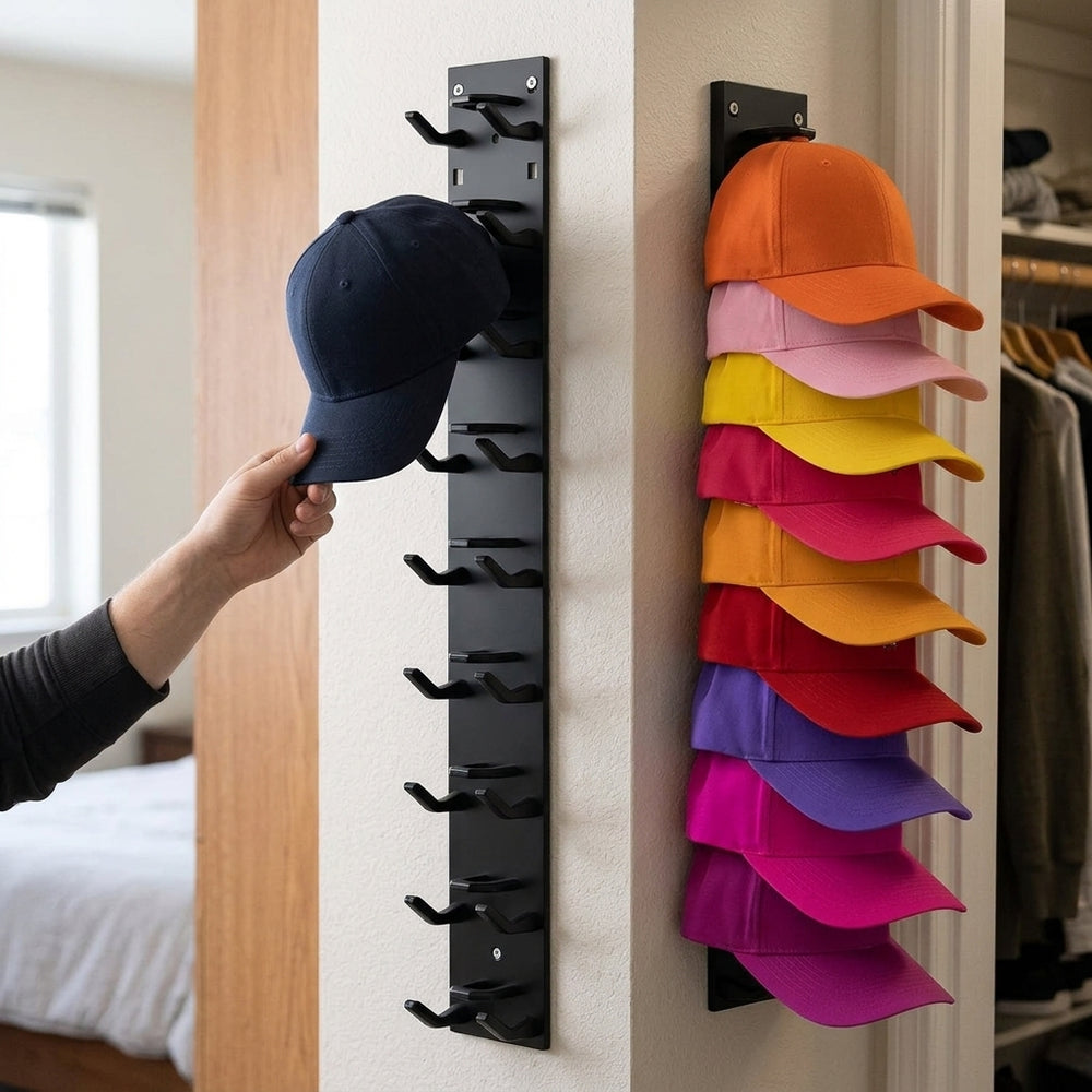 Wall-Mounted Baseball Cap Rack Organizer for Closet and Bedroom