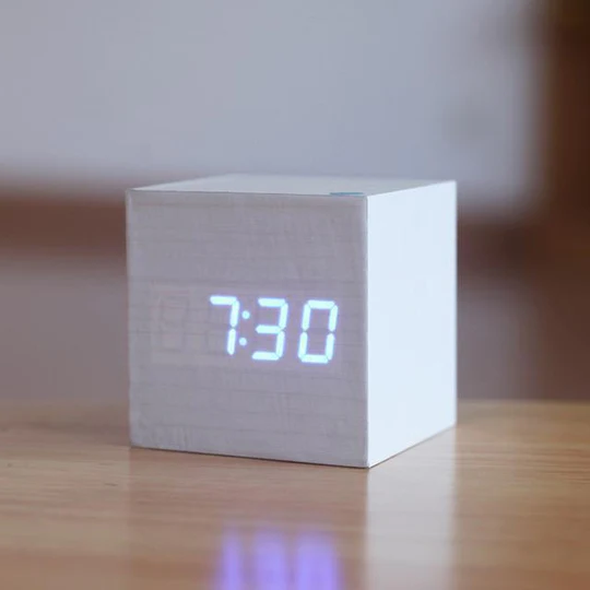 Modern Wooden Cube Digital LED Clock for Desk and Bedroom